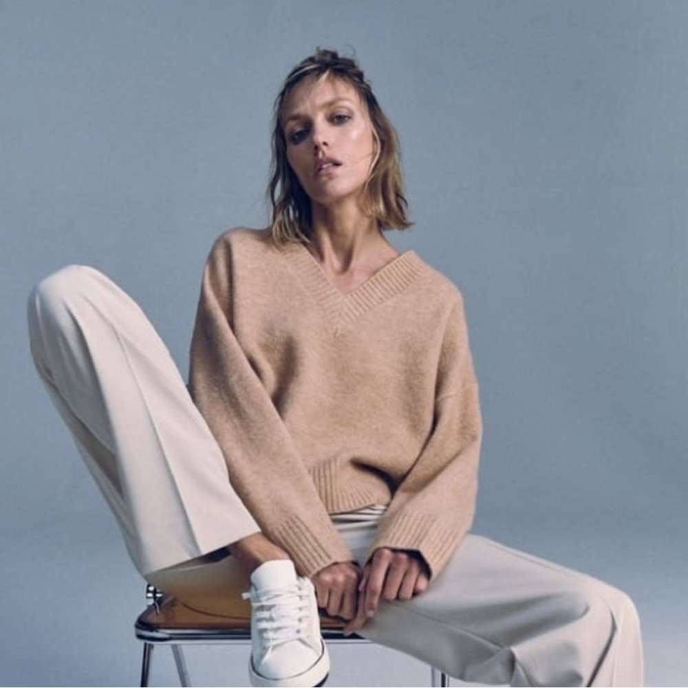Zara V-Neck Soft Knit Sweater - Camel